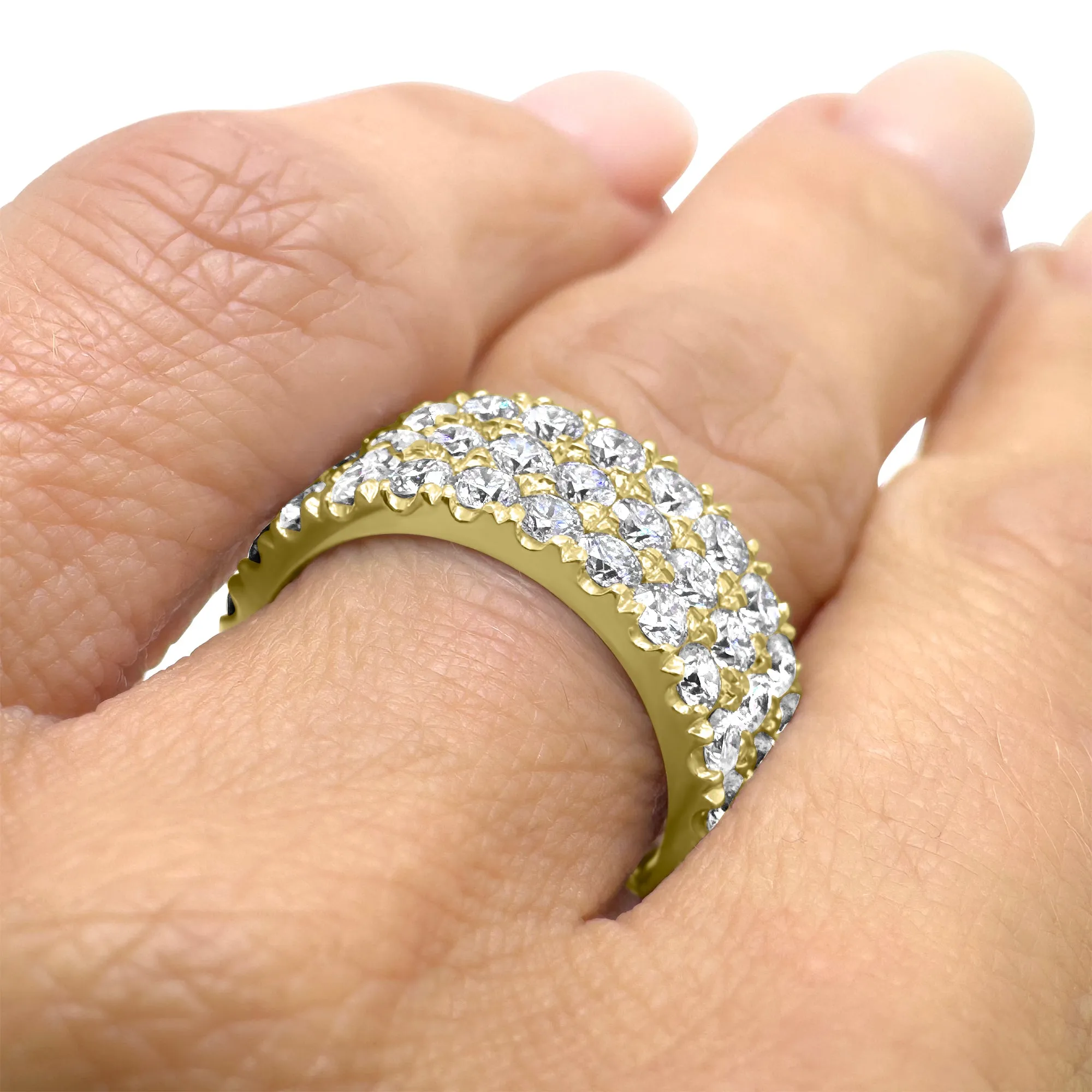 2.7 Carat Diamond Ring | F Color VS2 | 3-Row Half Eternity Band | 14k White, Rose, or Yellow Gold