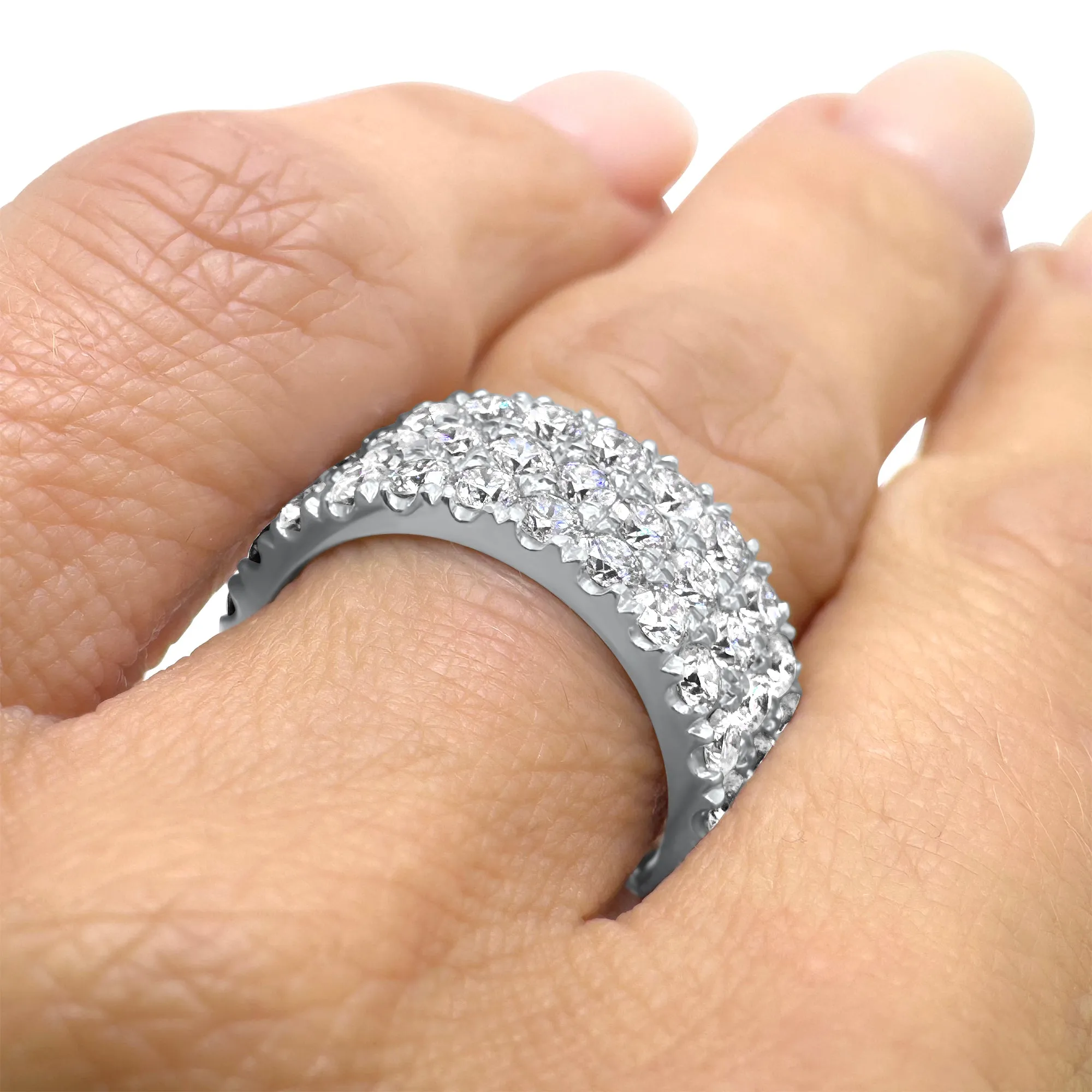 2.7 Carat Diamond Ring | F Color VS2 | 3-Row Half Eternity Band | 14k White, Rose, or Yellow Gold