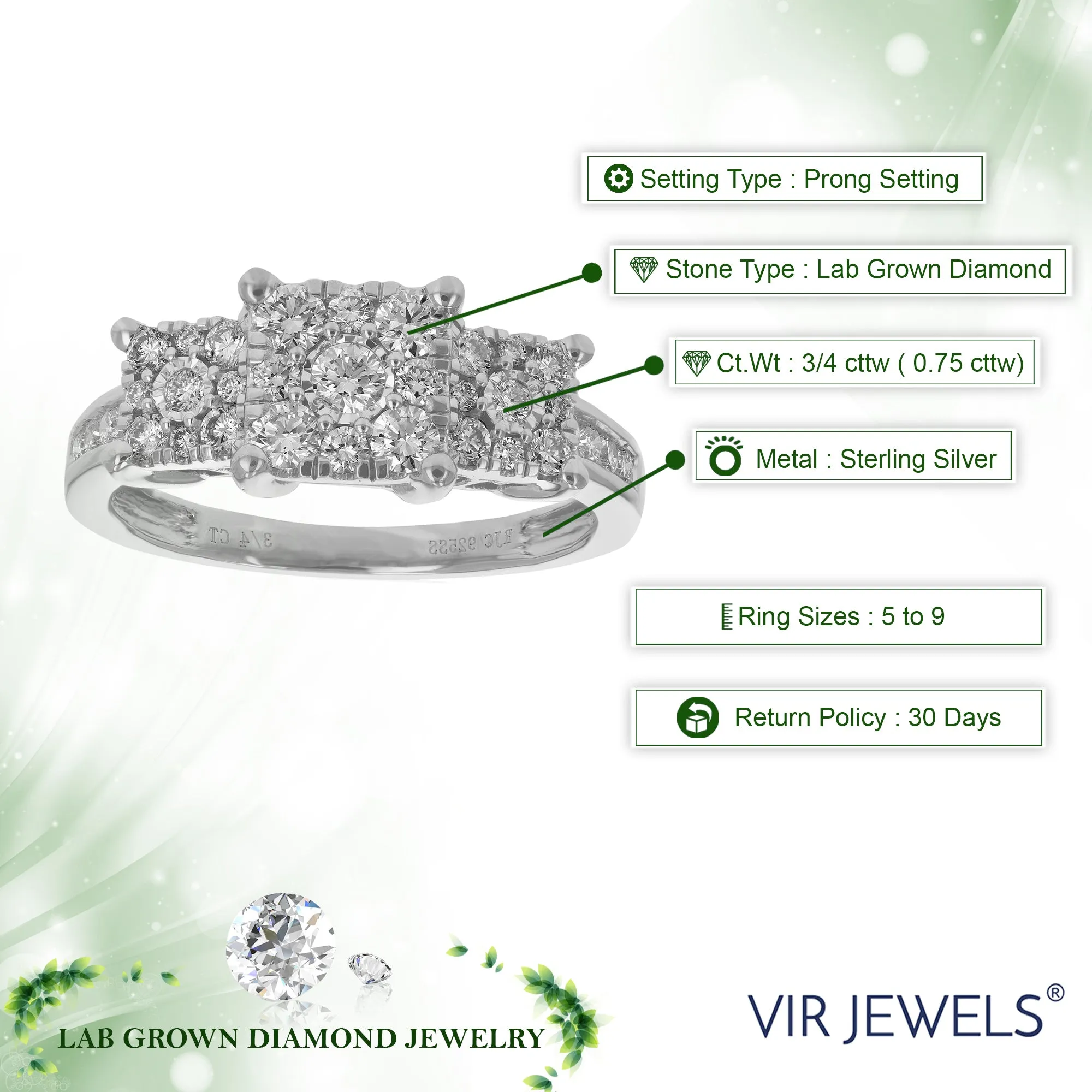 3/4 cttw Three Lab Grown Diamond Engagement Rings Sterling Silver