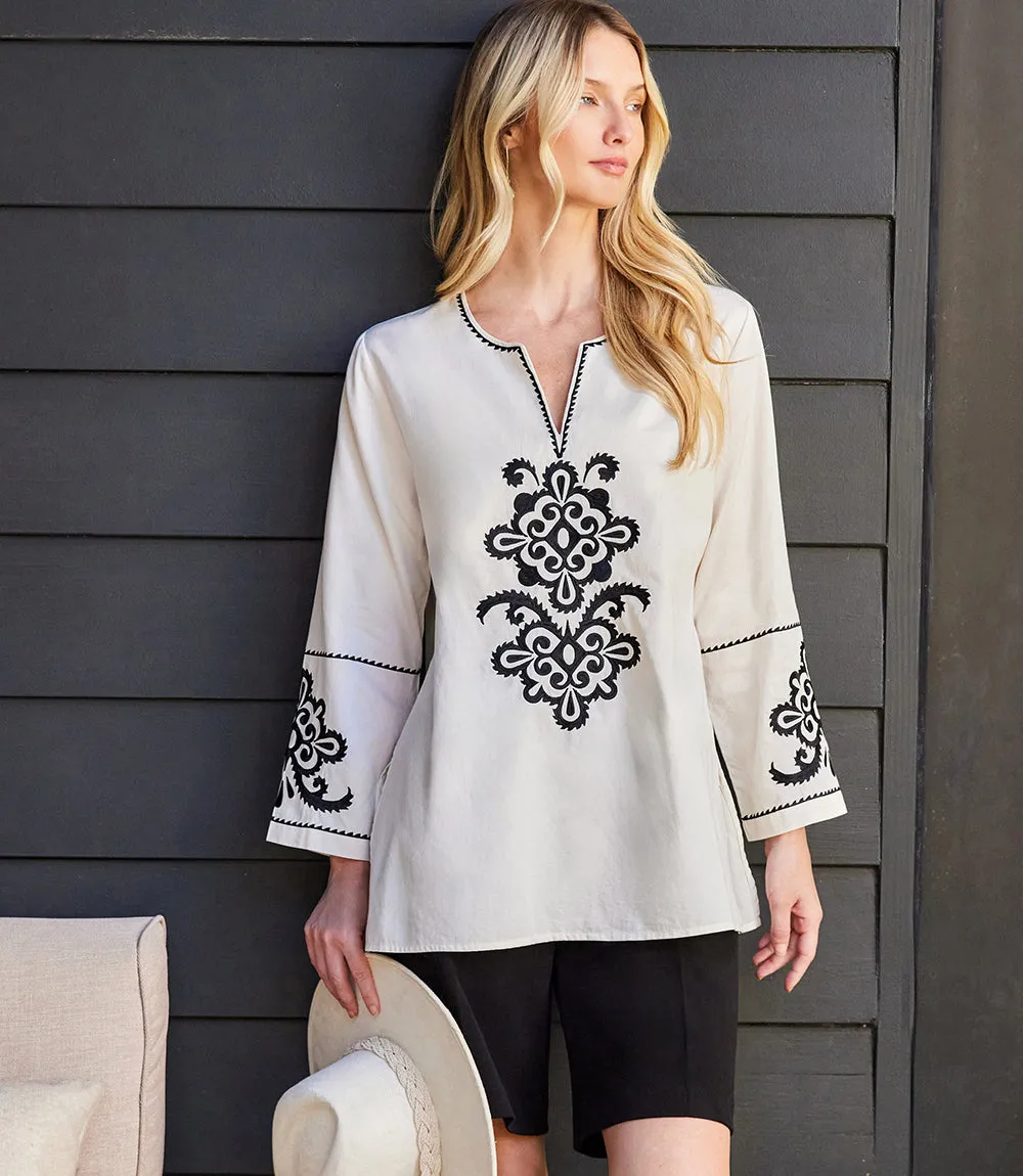 3/4 Sleeve Embroidered Tunic