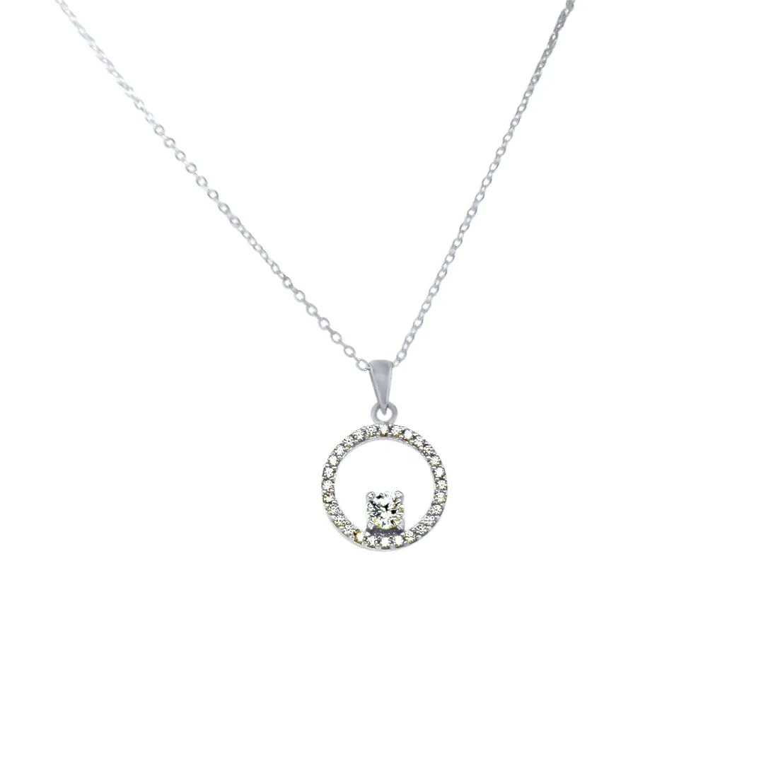 45cm Open Circle Pendant Necklace with Cubic Zirconia in Sterling Silver