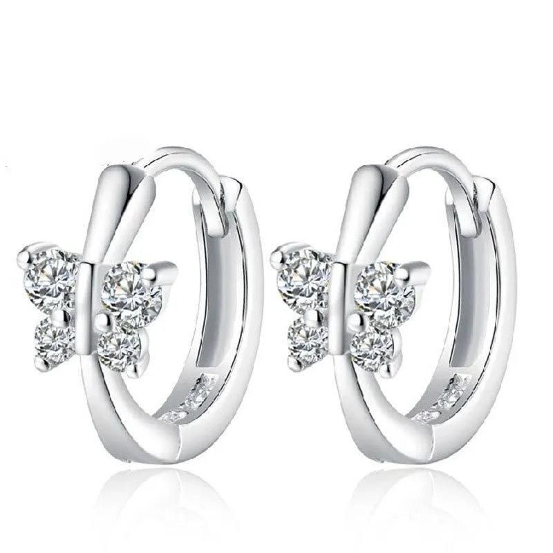 925 Sterling Silver Earrings Filled CZ Butterfly Design