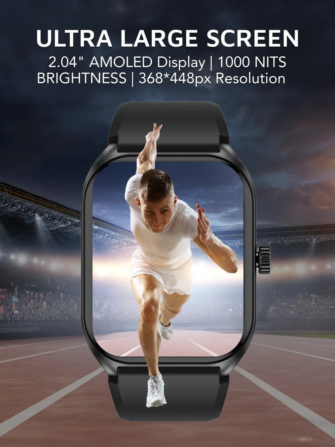Ace X1 2.04" Amoled Display,1000 NITS, Sleek & Premium Smartwatch (Black Silicone Strap)