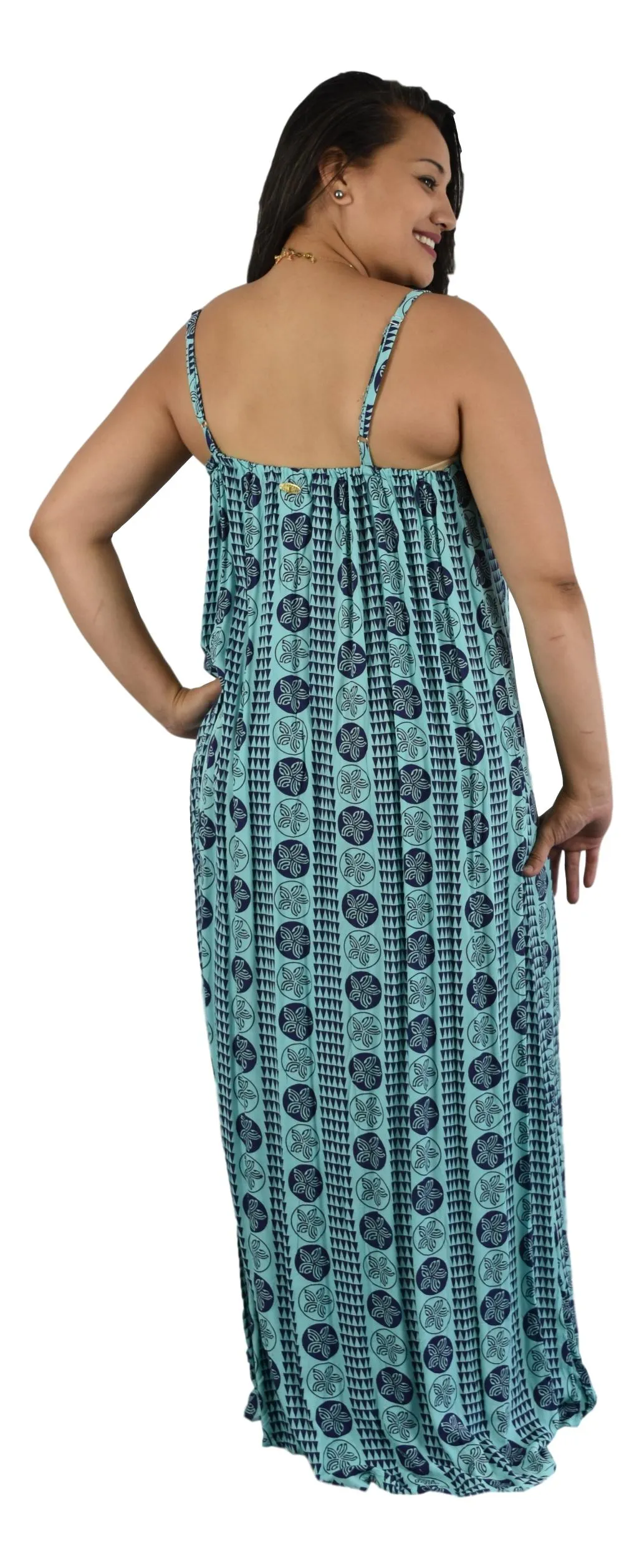 Aloha Royale - Bali Dress - Long - Hawaiian Plumeria -  Aqua Splash and Acai