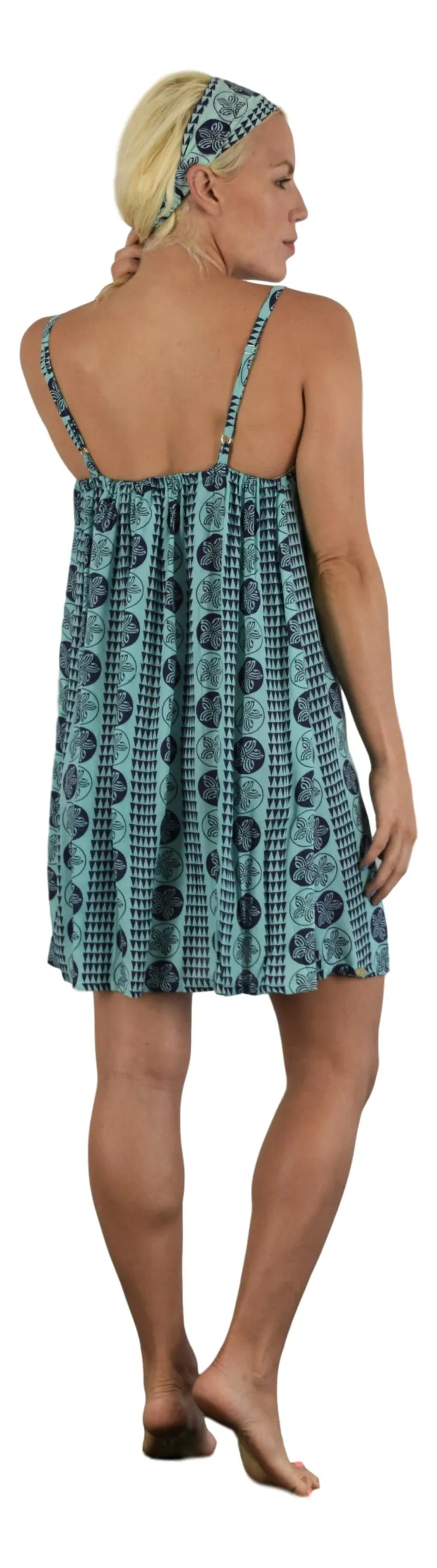Aloha Royale - Bali Dress - Short -  Hawaiian Plumeria - Aqua Splash and Acai