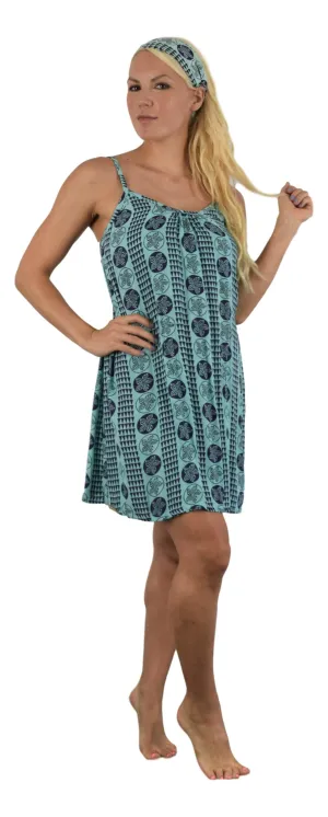 Aloha Royale - Bali Dress - Short -  Hawaiian Plumeria - Aqua Splash and Acai