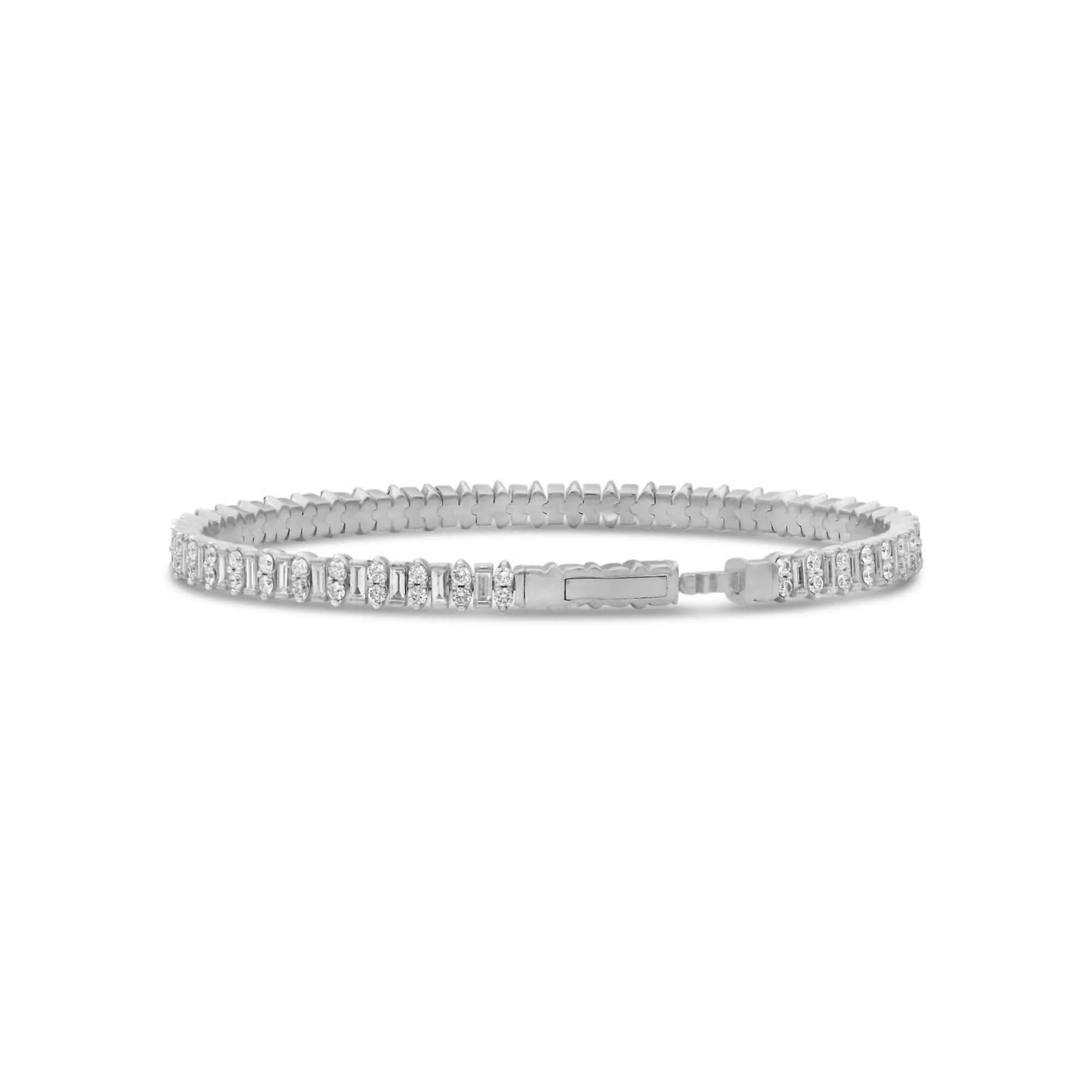 Alternate Baguette and Round Diamond Flex Bangle