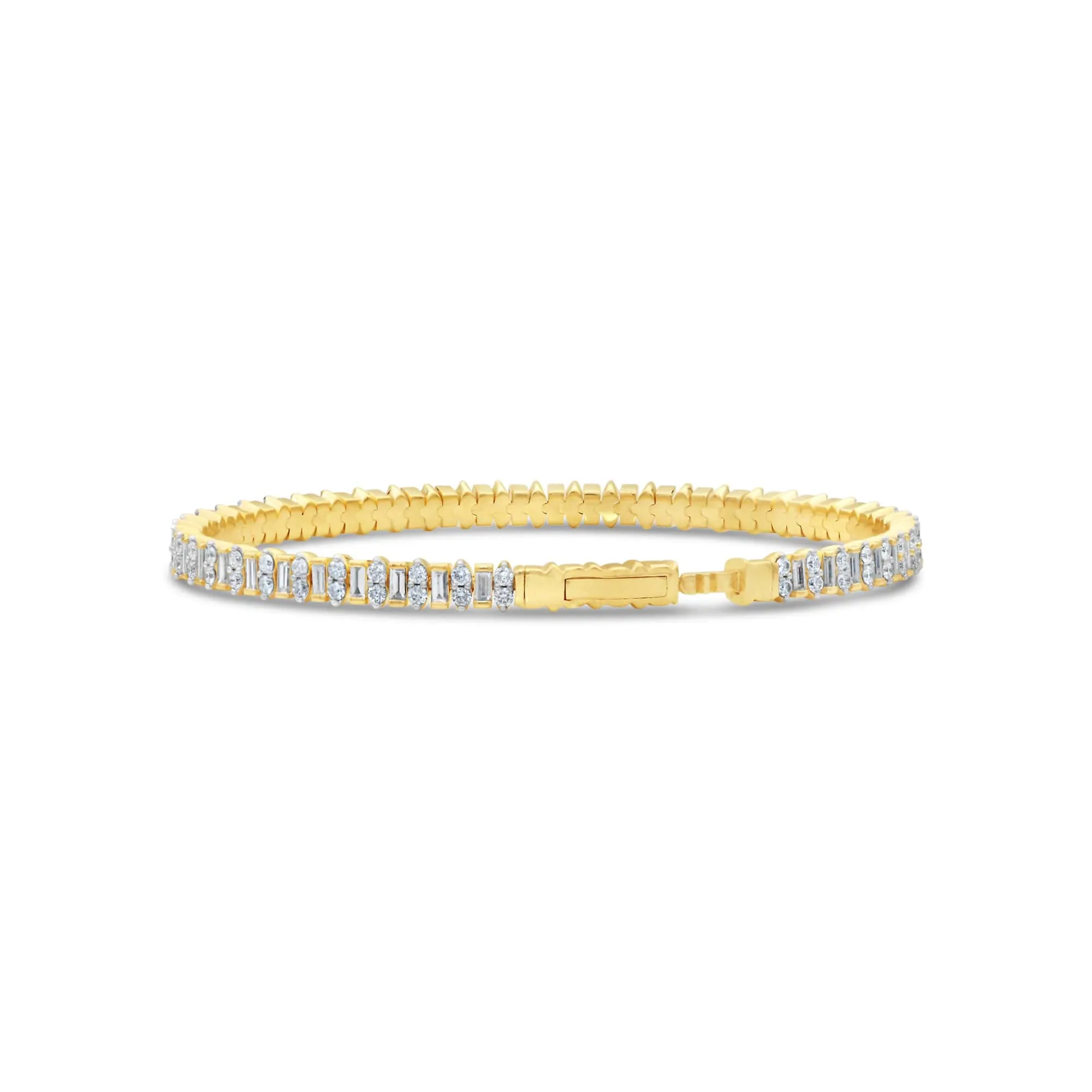 Alternate Baguette and Round Diamond Flex Bangle