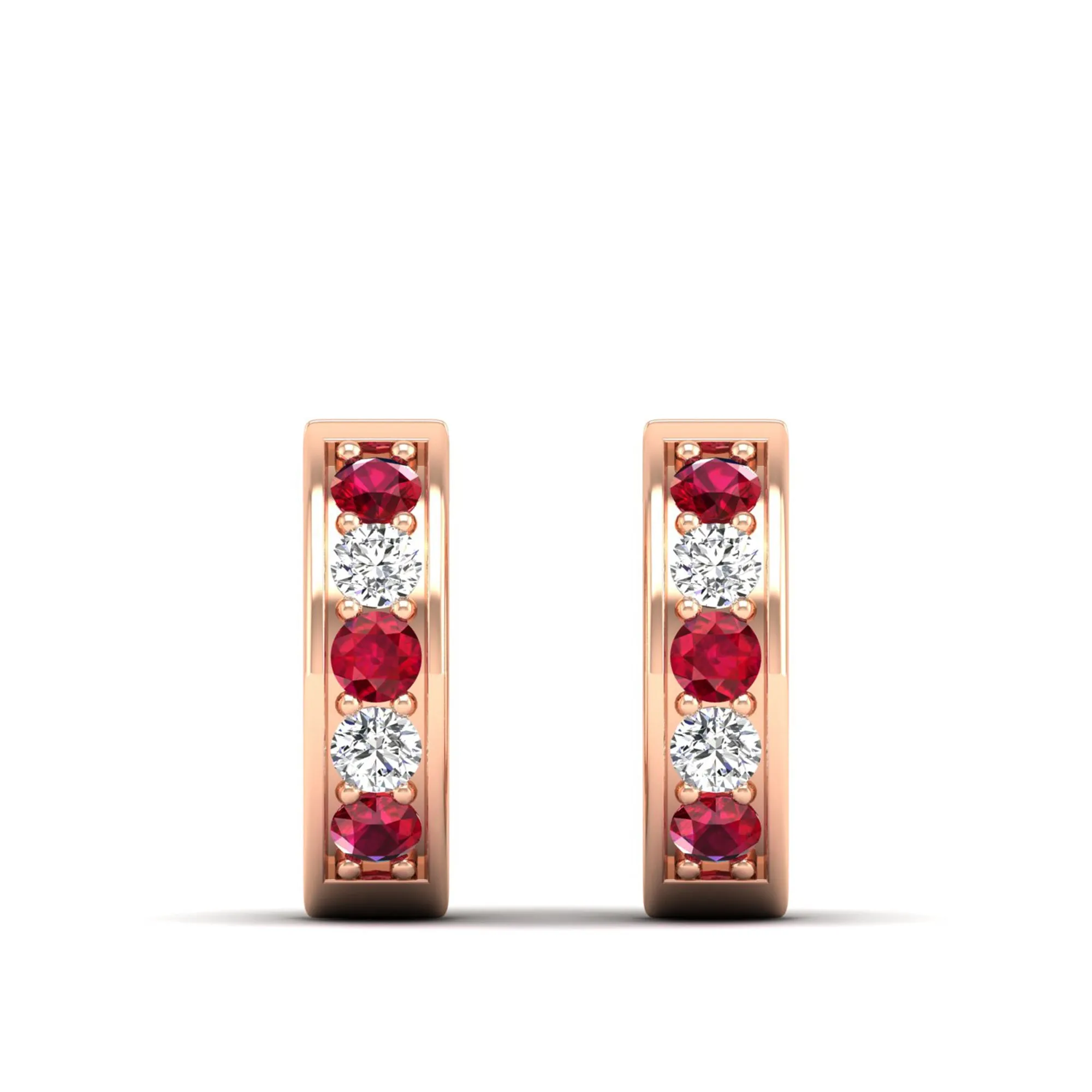 Alternating Ruby and Diamond Huggies