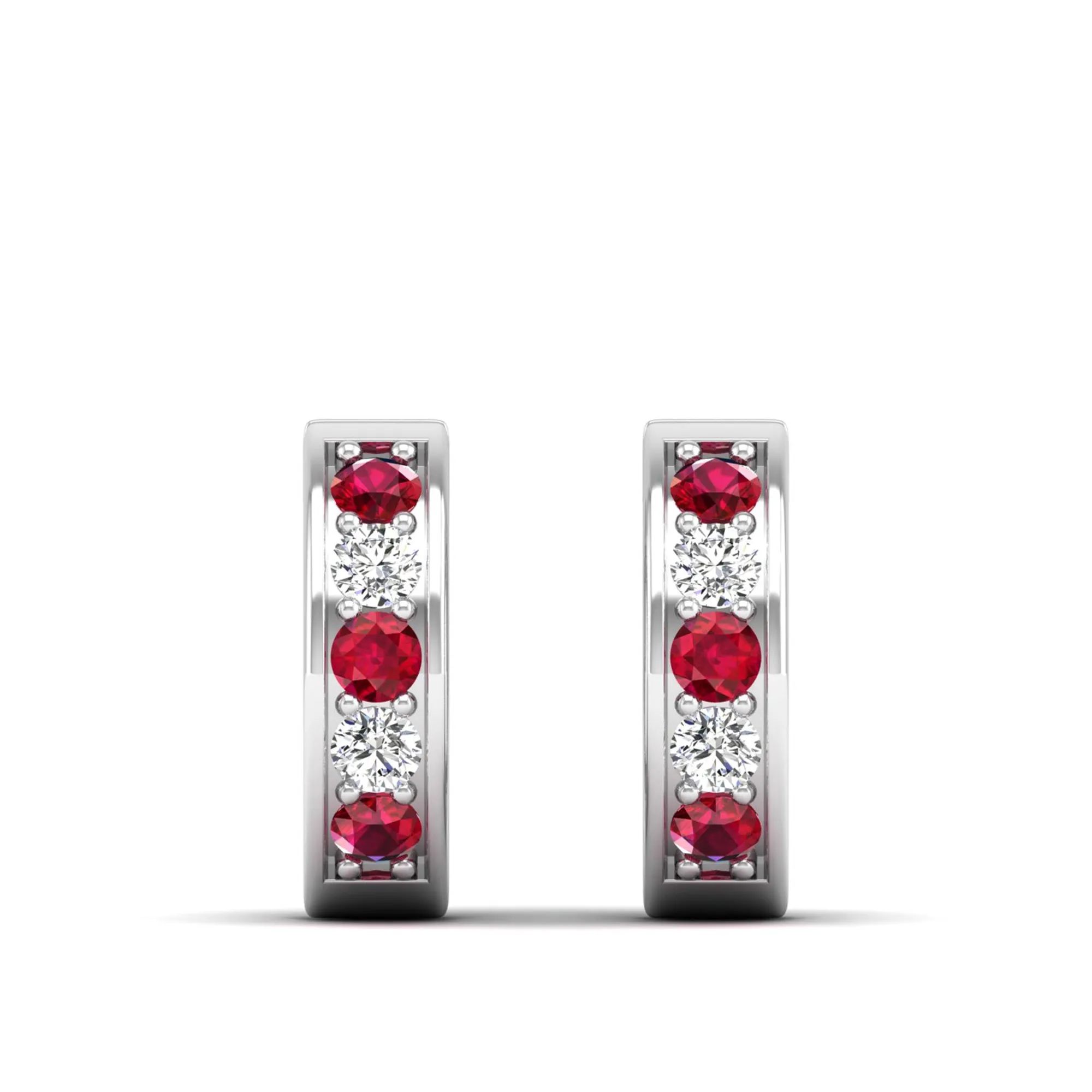 Alternating Ruby and Diamond Huggies