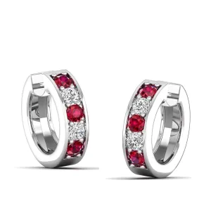 Alternating Ruby and Diamond Huggies