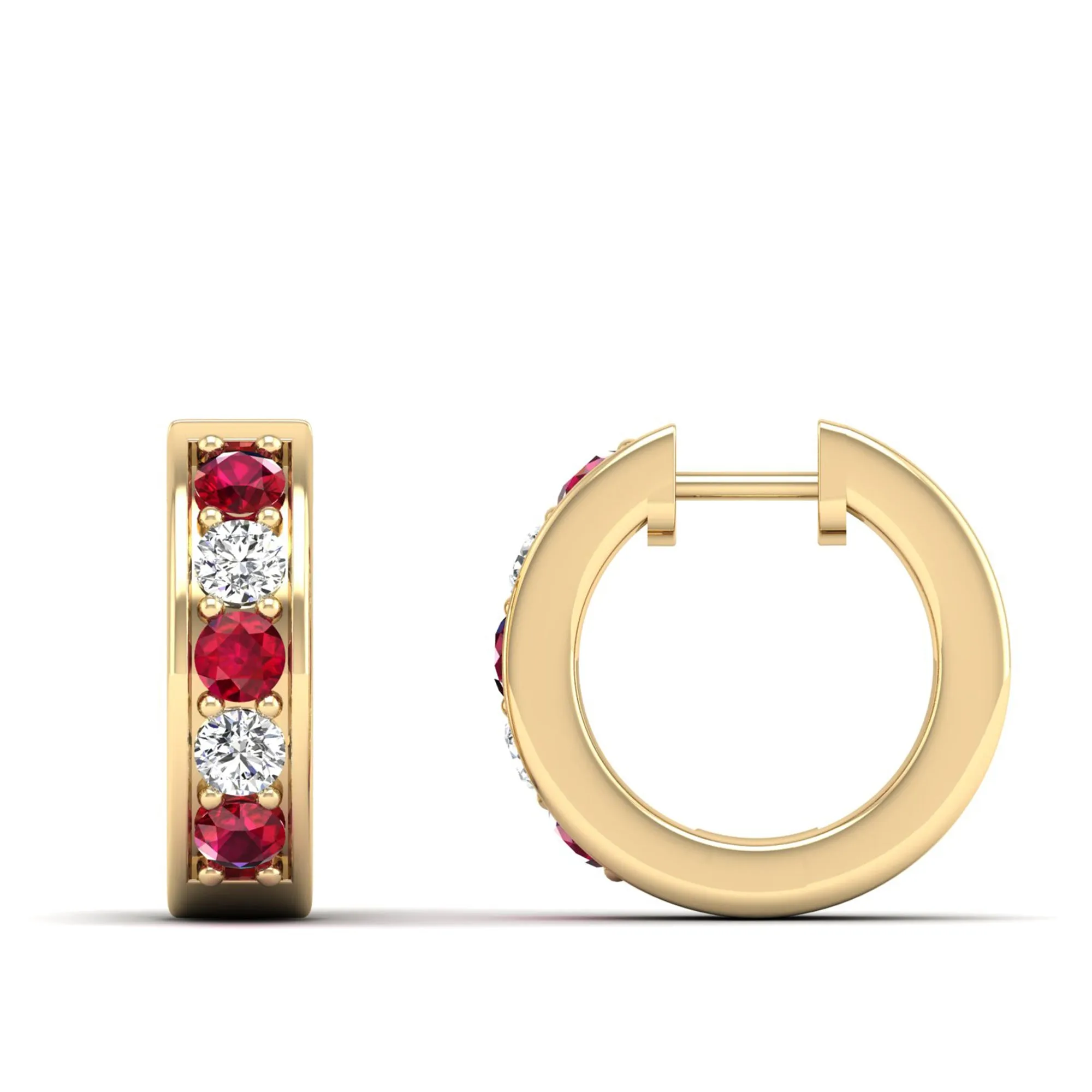 Alternating Ruby and Diamond Huggies