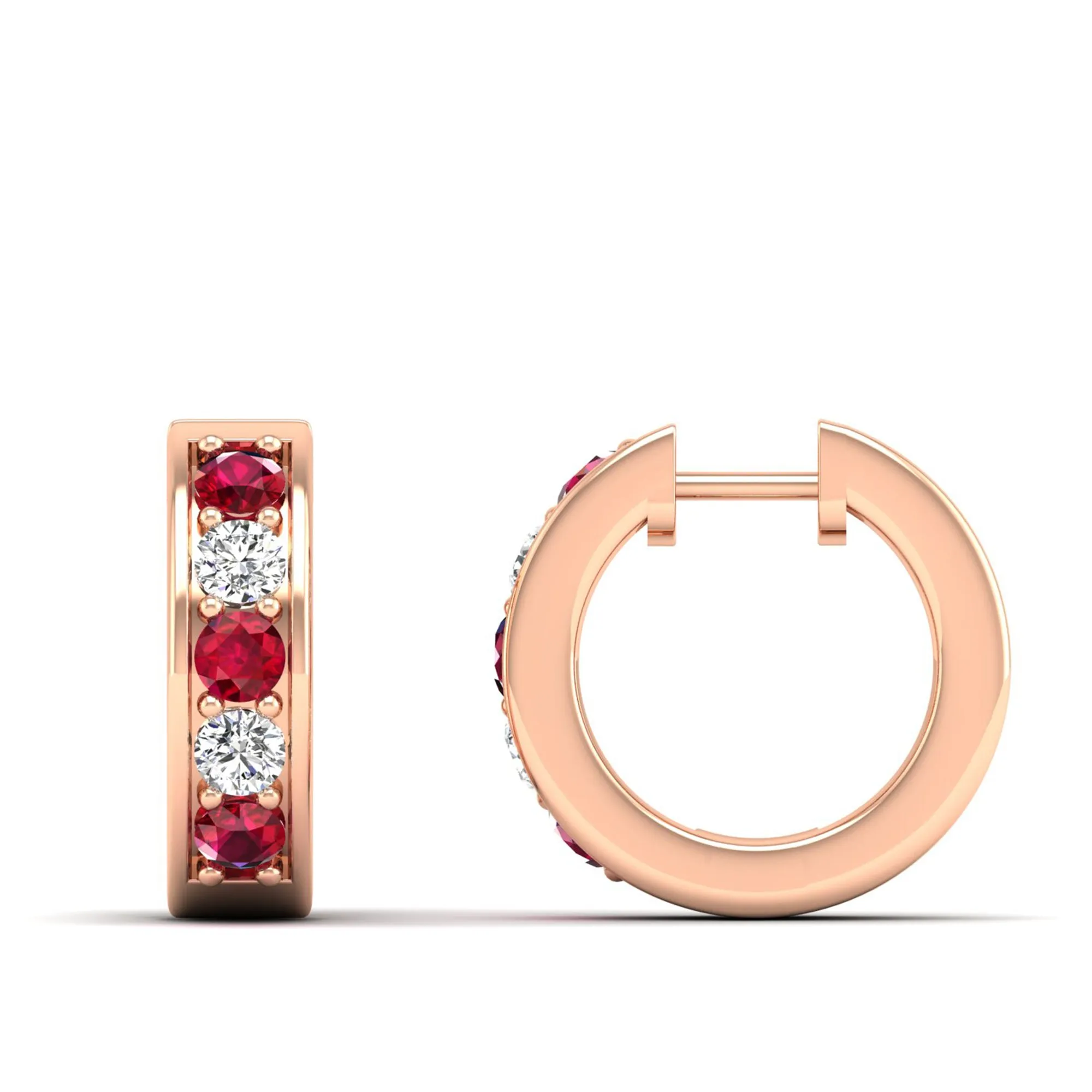 Alternating Ruby and Diamond Huggies