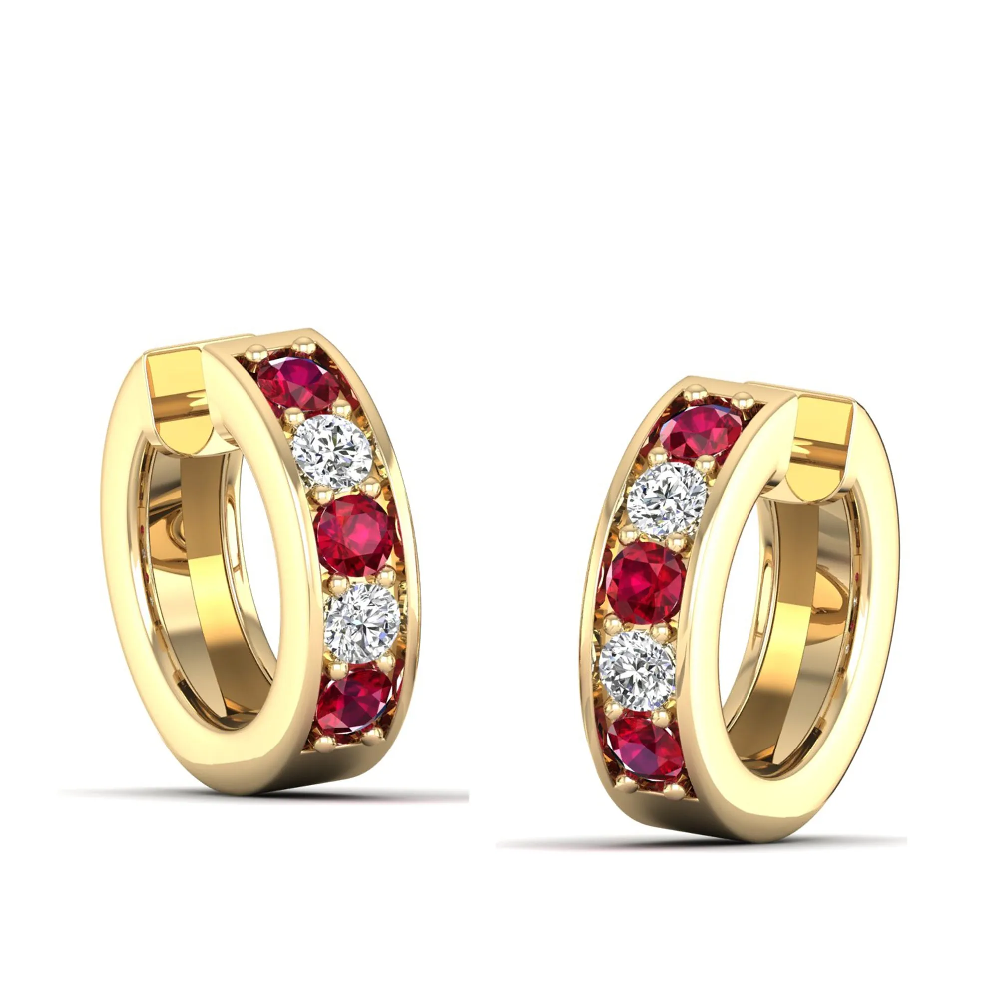 Alternating Ruby and Diamond Huggies