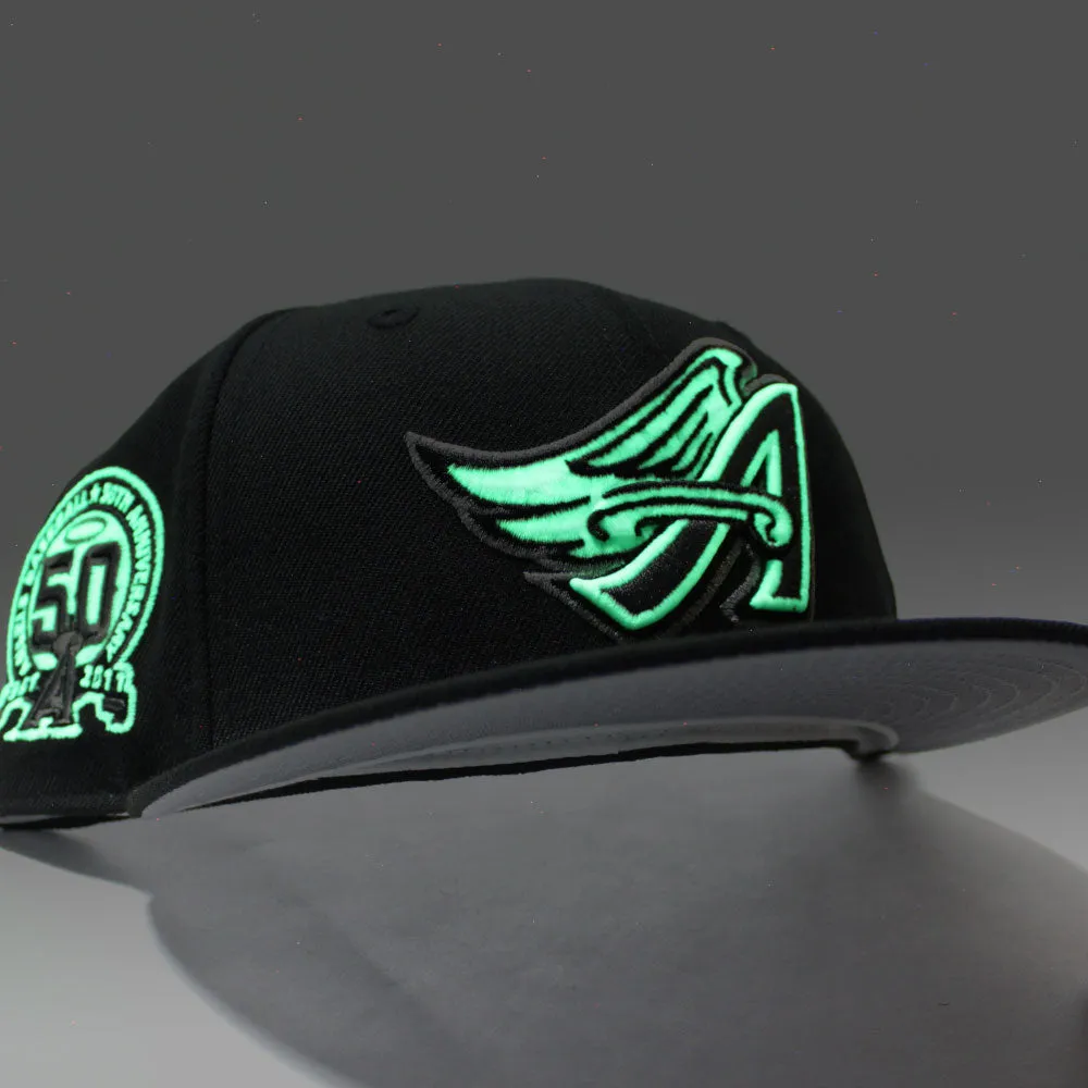 Anaheim Angels 50th Anniversary New Era 59Fifty Fitted Hat (GITD Black Grey Under Brim)