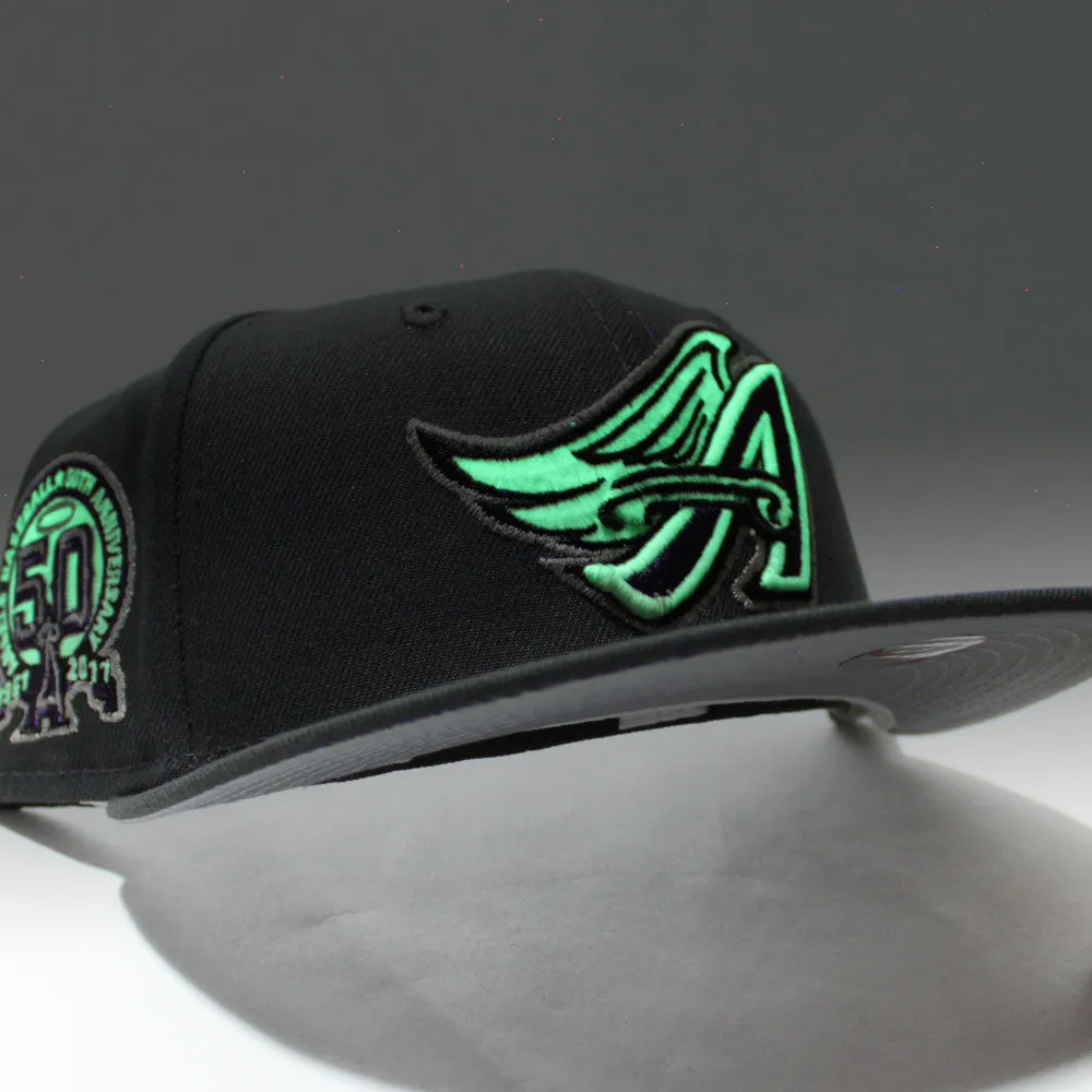 Anaheim Angels 50th Anniversary New Era 59Fifty Fitted Hat (Glow in the Dark Graphite Purple Grey Under Brim)