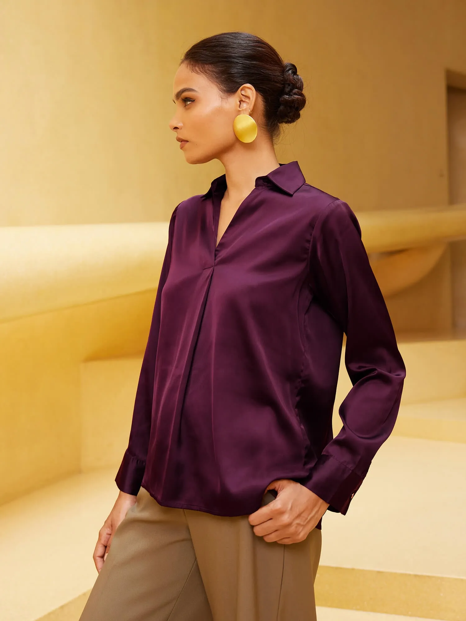 Andorra Front Pleat Top - Wine