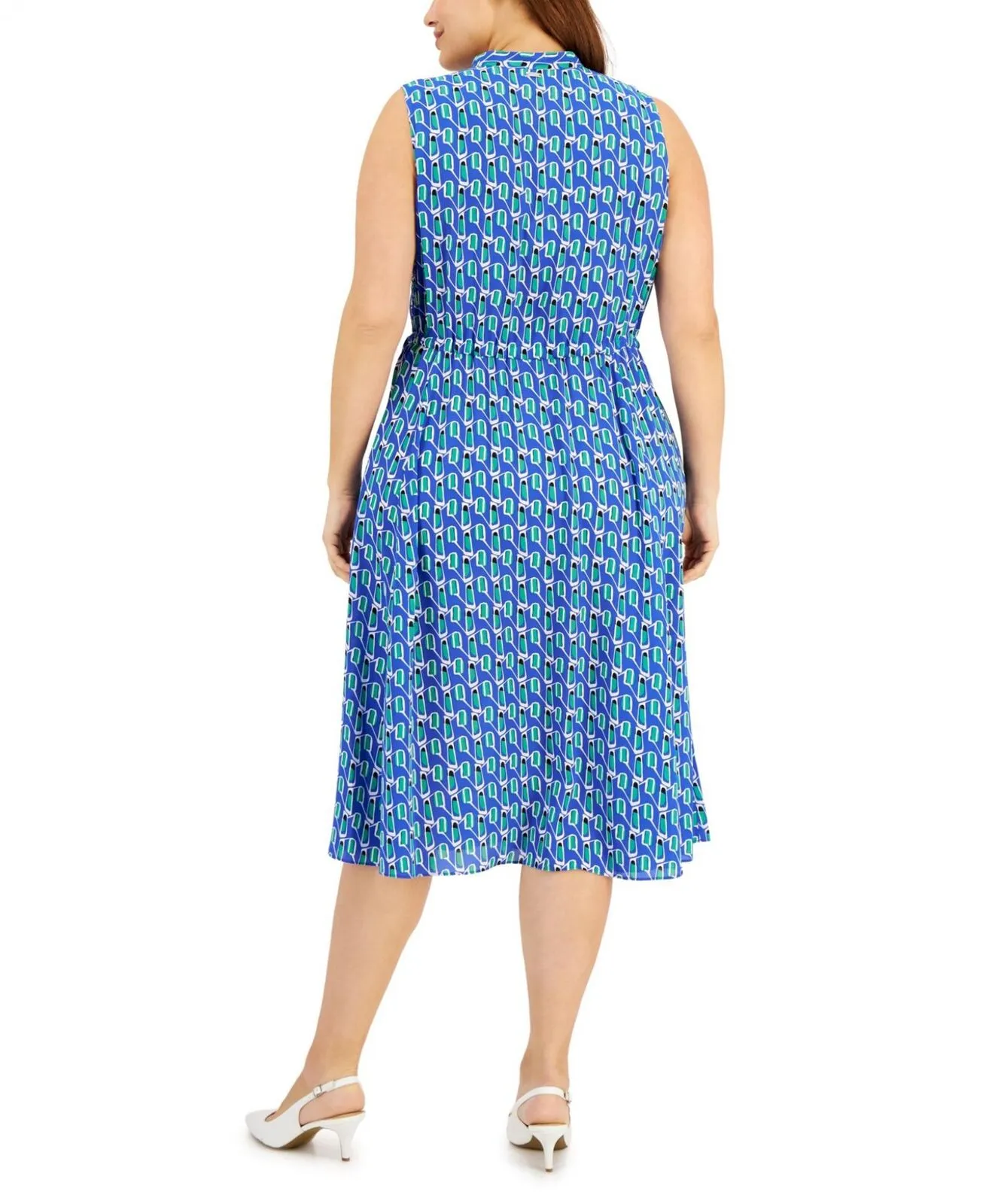 Anne Klein Plus Size Jenna Drawstring-Waist Midi Dress 10729690 Blue  Multi 0X