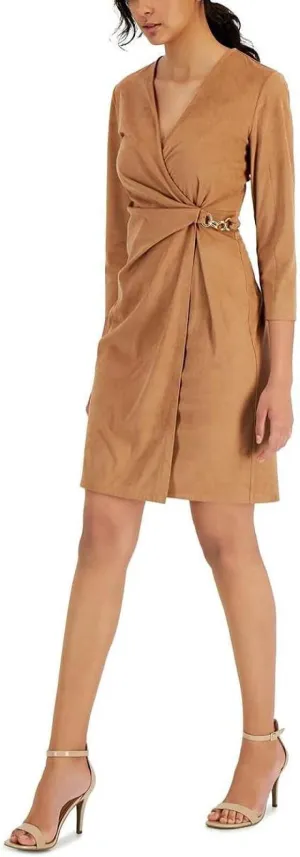 Anne Klein Womens Faux Suede Knee Length Wrap Dress 10849273