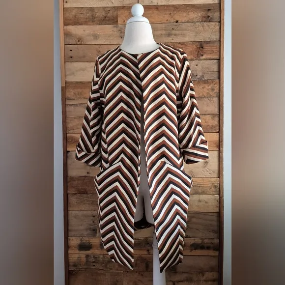 Anthropologie Eva Franco Chevron Striped Open Cardigan Swing Duster Car Coat