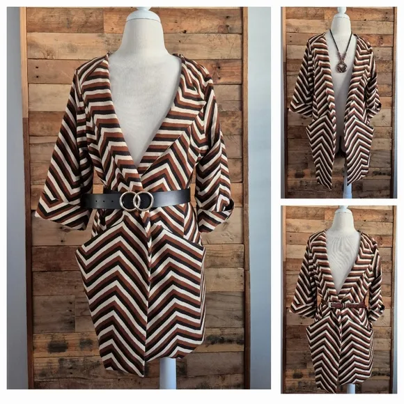 Anthropologie Eva Franco Chevron Striped Open Cardigan Swing Duster Car Coat