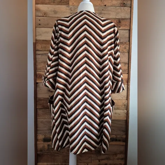Anthropologie Eva Franco Chevron Striped Open Cardigan Swing Duster Car Coat