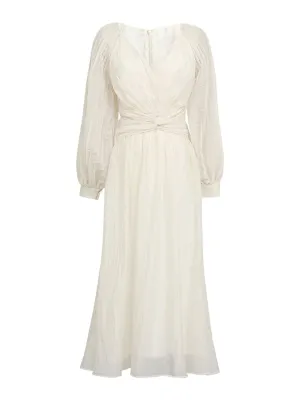 Apricot V Neck Bow Decorated Belt Swing Retro Dress