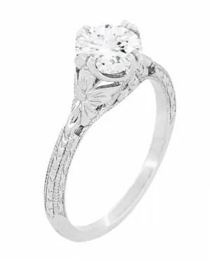 Art Deco Flowers 1/2 Carat Filigree Antique Engagement Ring Setting Design for a 5mm Round Stone in 14K or 18K White Gold