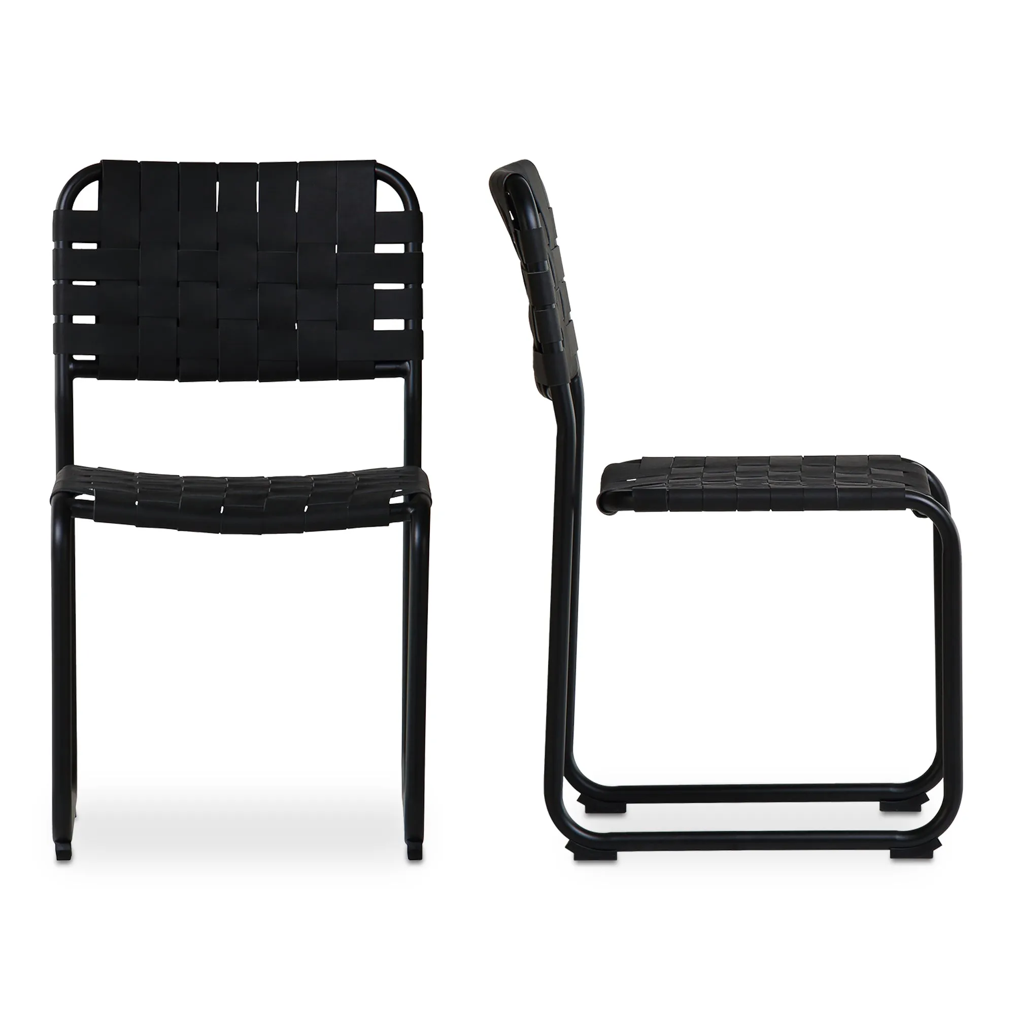 Artisanal Woven Dining Duo - Elegant Iron & Leather Seats