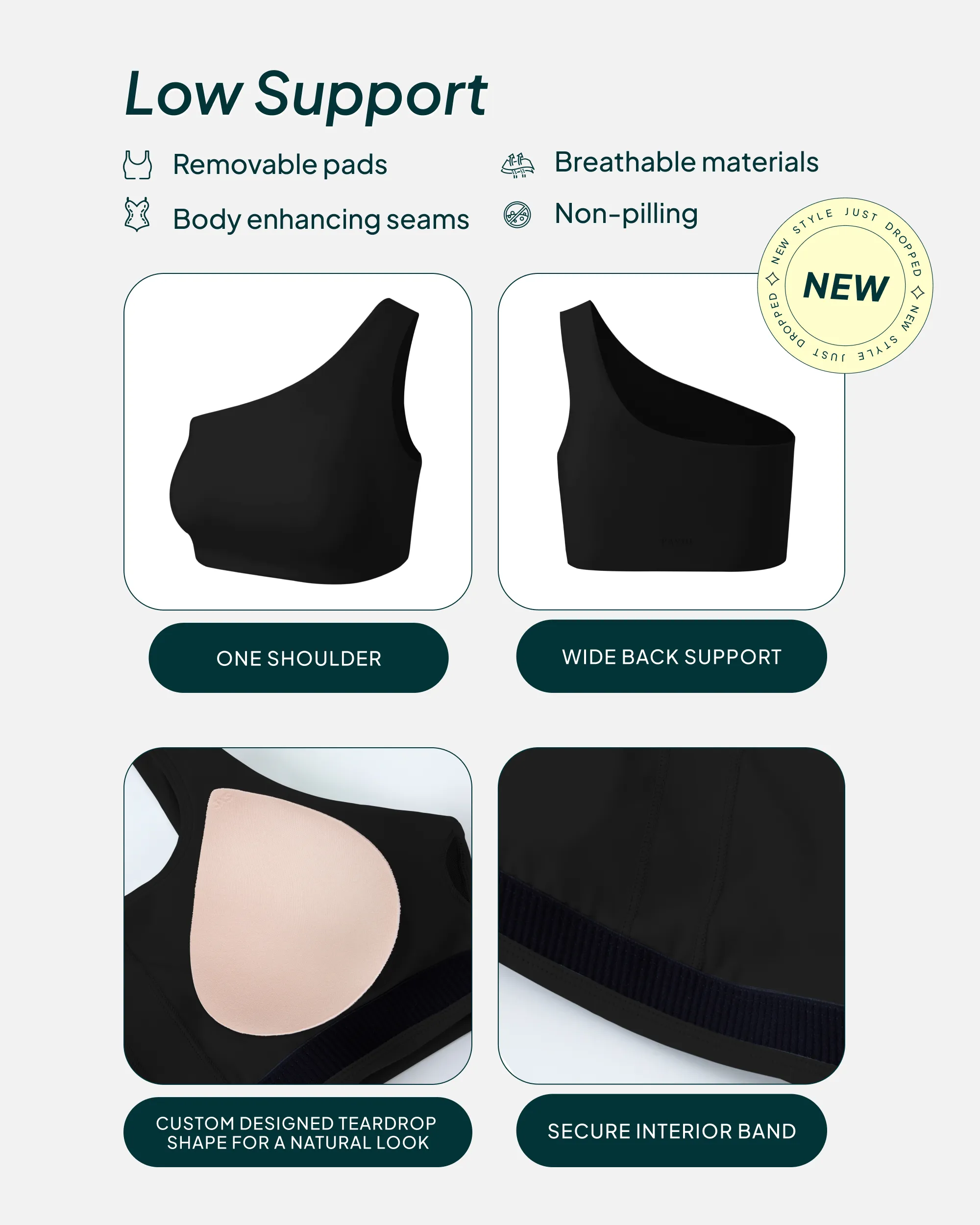 Athleisure One-Shoulder Low-Support Sports Bra
