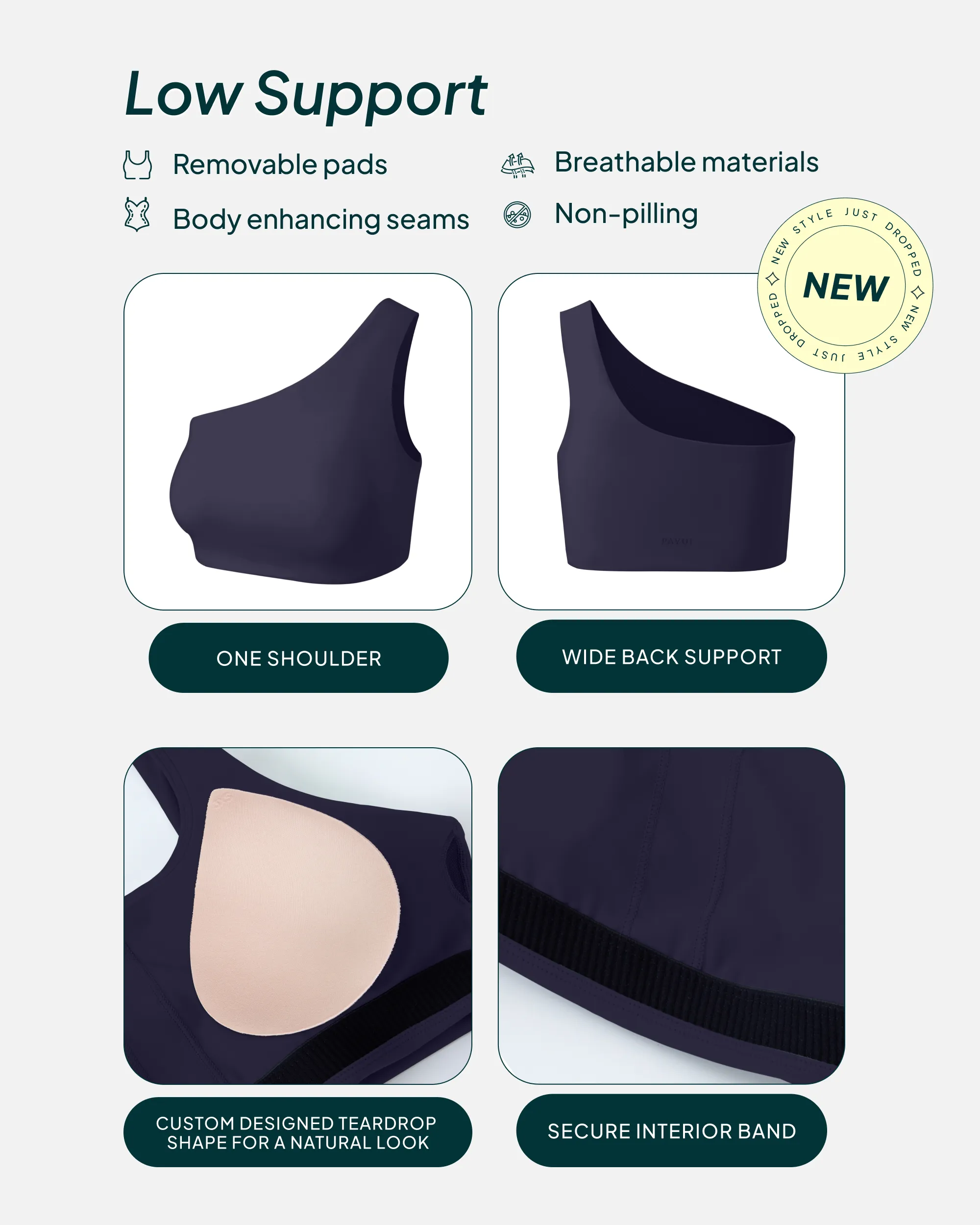 Athleisure One-Shoulder Low-Support Sports Bra