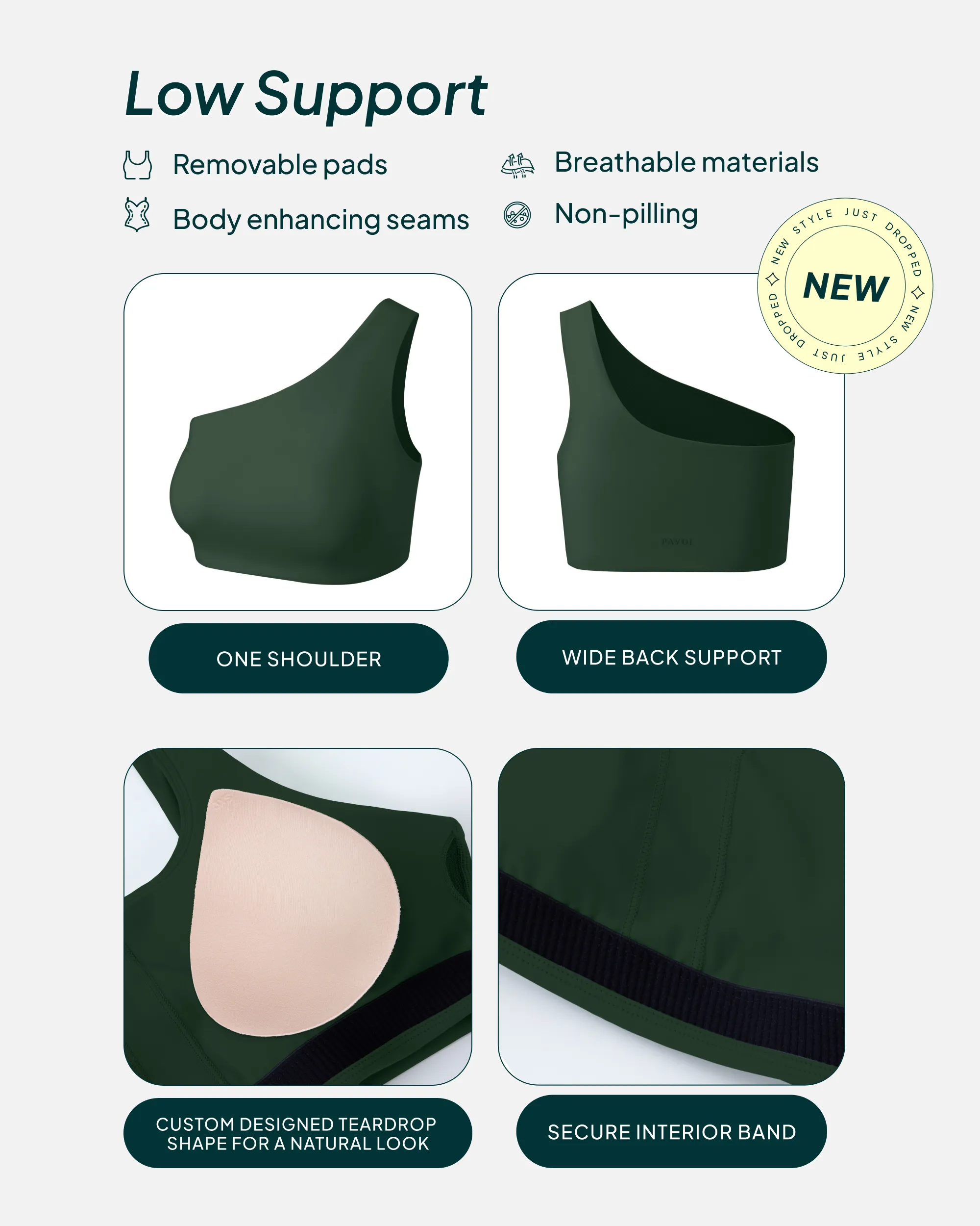 Athleisure One-Shoulder Low-Support Sports Bra