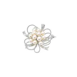 Atomic Age Engraved Burst Japanese Saltwater Akoya Vintage Cultured Pearl Brooch- Sterling Silver