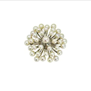 Atomic Age MCM Burst Japanese Saltwater Akoya Cultured Pearl Vintage Brooch- Sterling Silver