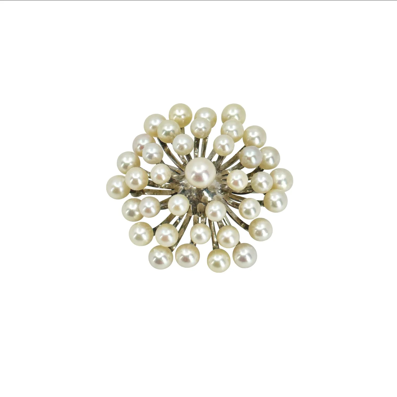 Atomic Age MCM Burst Japanese Saltwater Akoya Cultured Pearl Vintage Brooch- Sterling Silver