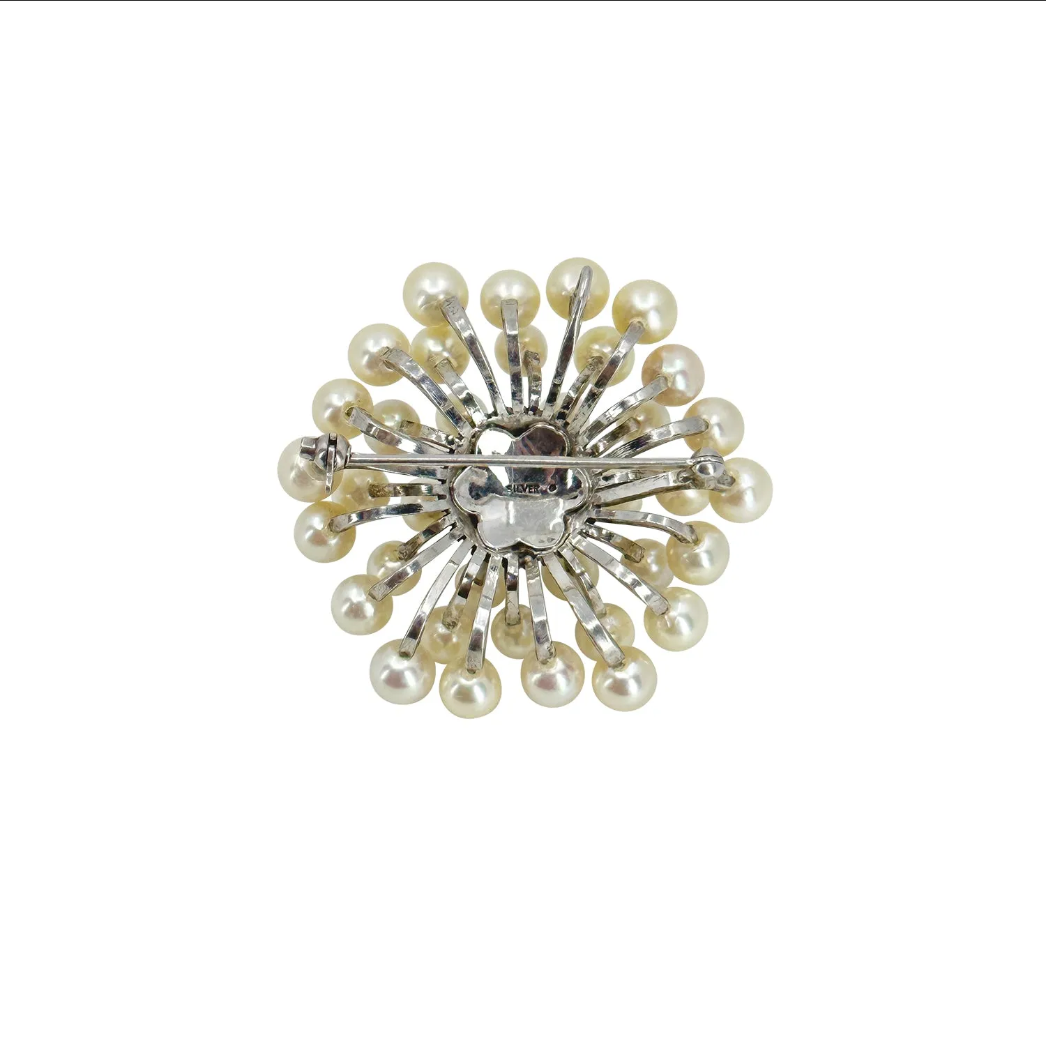 Atomic Age MCM Burst Japanese Saltwater Akoya Cultured Pearl Vintage Brooch- Sterling Silver