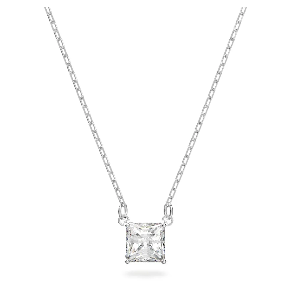 Attract Necklace, Square, White, Rhodium Plated