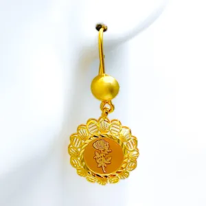 Attractive Dome Flower 21k Gold Coin Hanging Earrings