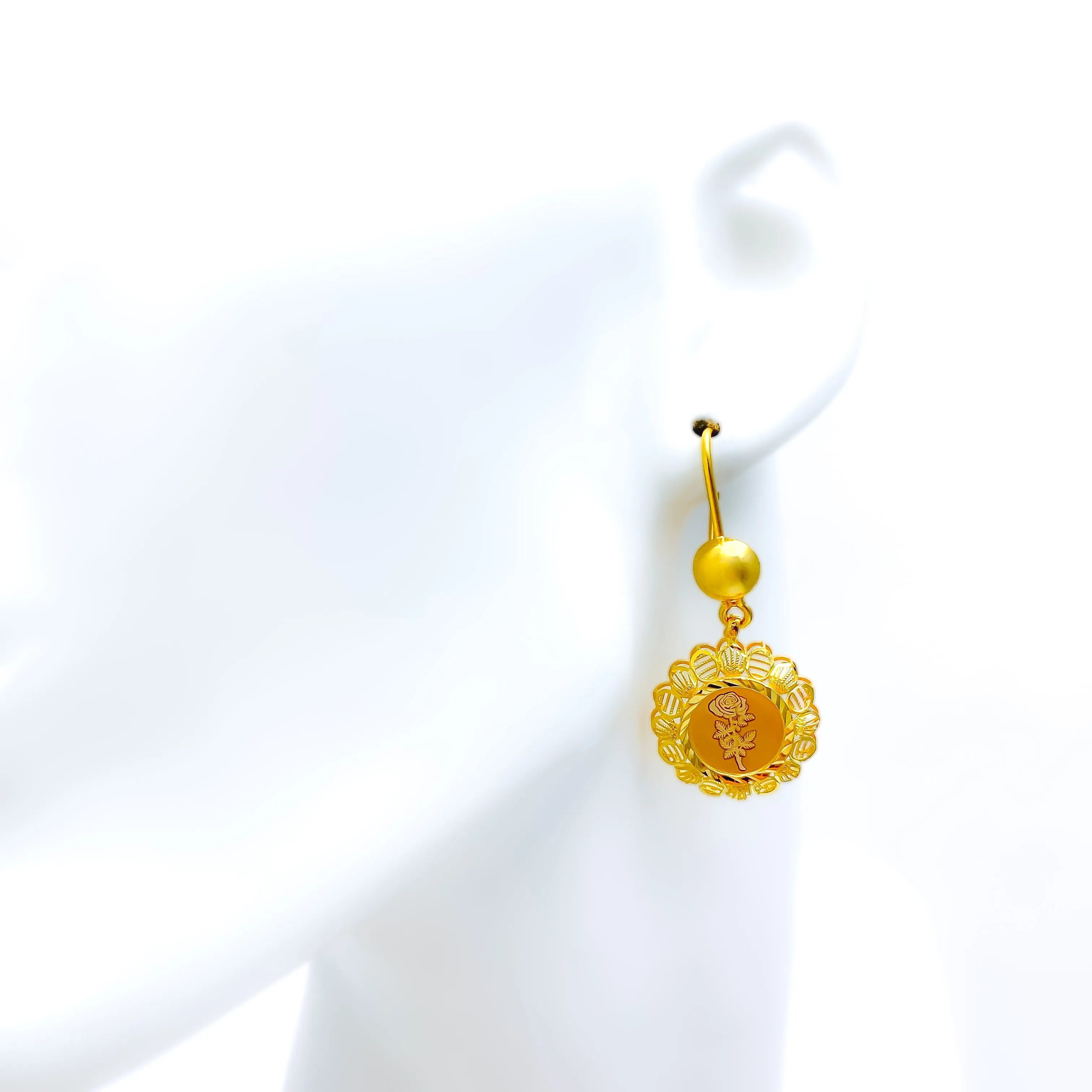 Attractive Dome Flower 21k Gold Coin Hanging Earrings