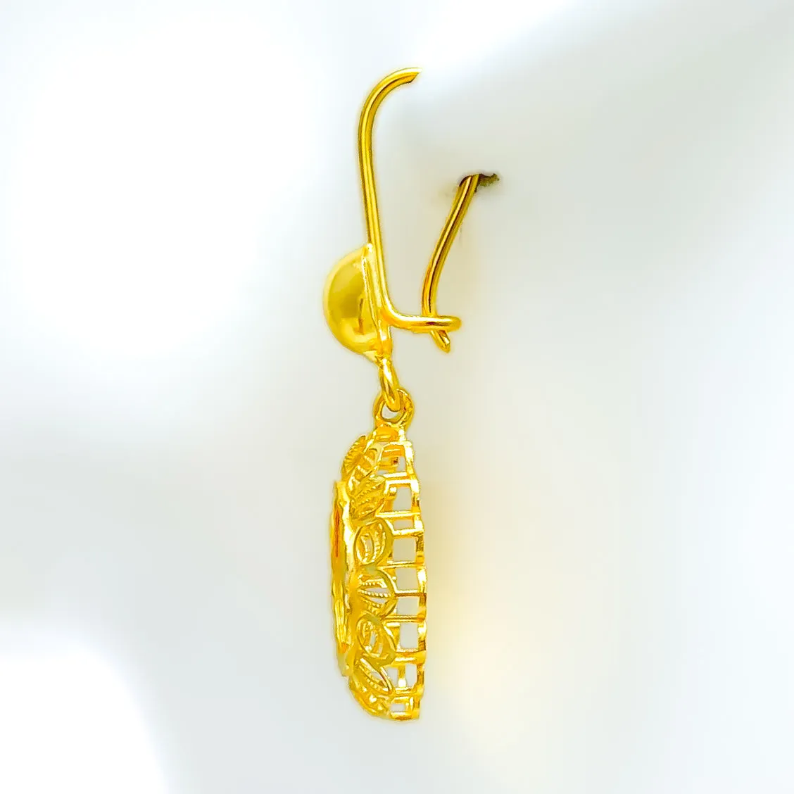 Attractive Dome Flower 21k Gold Coin Hanging Earrings