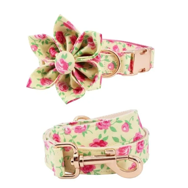 Autumn Design Floral  Personalized ID Collars Leash Set