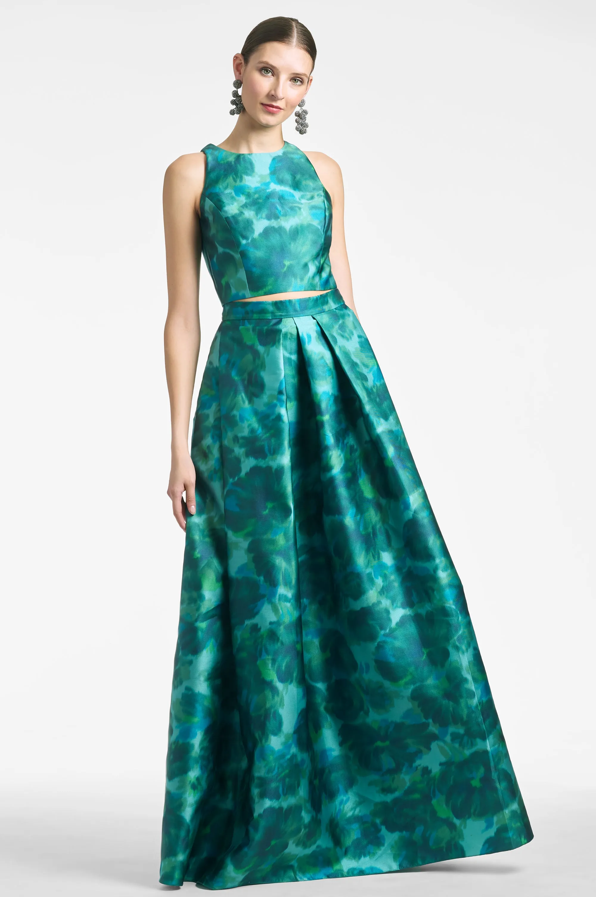 Ava Skirt - Emerald Watercolor Floral