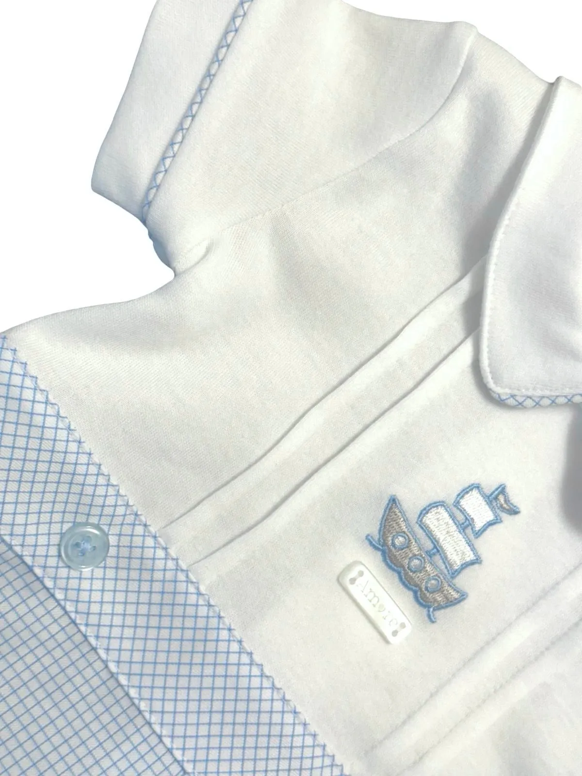 Baby Boys Blue And White Check Romper