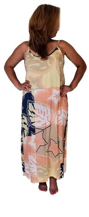 Bali Dress - Long - Monstera Madness - Faded Denim - Sunlight - Ash - Coral Pink