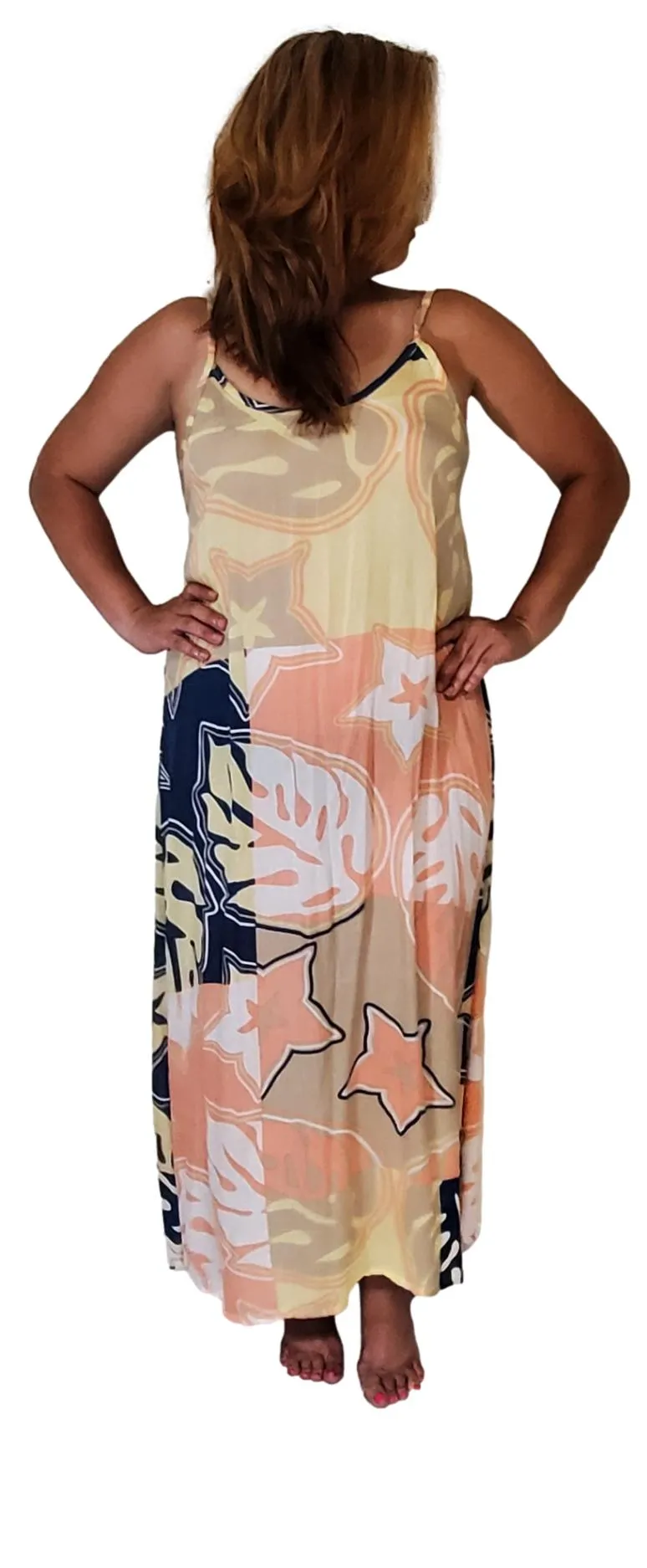 Bali Dress - Long - Monstera Madness - Faded Denim - Sunlight - Ash - Coral Pink
