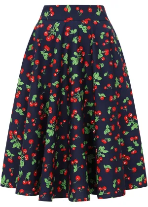 Banned Cary Cherry 50's Swing Skirt Navy