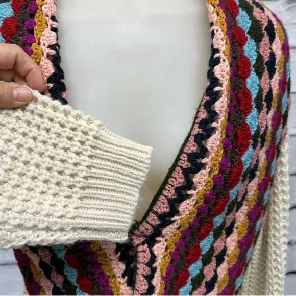 BAR III Open Crochet Cardigan Tan Multicolor Boho Retro Sz Medium Large …