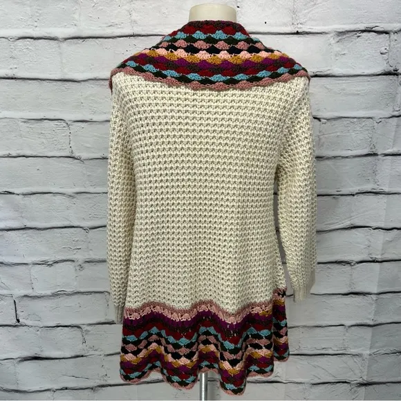 BAR III Open Crochet Cardigan Tan Multicolor Boho Retro Sz Medium Large …