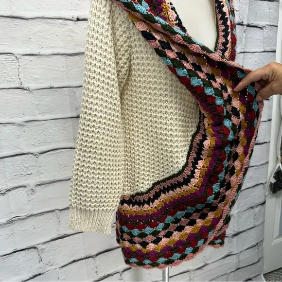 BAR III Open Crochet Cardigan Tan Multicolor Boho Retro Sz Medium Large …