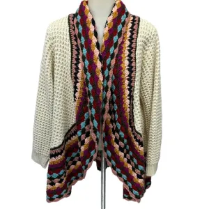 BAR III Open Crochet Cardigan Tan Multicolor Boho Retro Sz Medium Large …